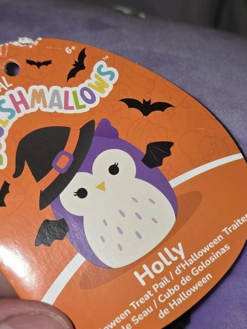 Squishmallows Halloween Treat Pail White Owl (Holly) with Black Halloween Hat